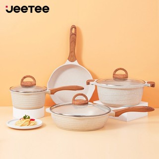 JEETEE Set 4 dụng cụ nấu ăn chống dính bằng đá có nắp đậy tiện lợi