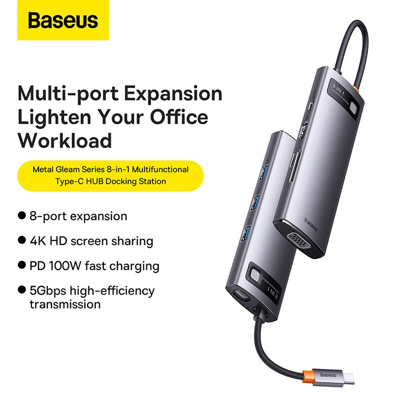 Bộ chuyển đổi Baseus 8 trong 1 USB C HUB sang HDMI tương thích cho MacBook Pro Air Surface Pro 7