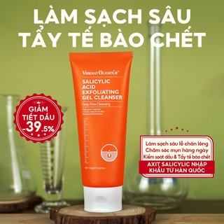 VIBRANT GLAMOR Gel tẩy tế bào chết Axit Salicylic Sữa rửa mặt nhẹ nhàng Làm sạch trị mụn Kiểm soát dầu Sáng da Làm dịu Sữa rửa mặt dành cho da dầu & dễ bị mụn100g