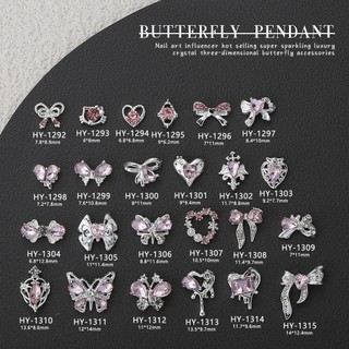  Nơ Hợp Kim Làm Móng Tay Trang Sức Siêu Nhấp Nháy Ánh Sáng Sang Trọng Cô Gái Hồng Kim Cương Bướm Tình Yêu Trang Trí Móng Tay 