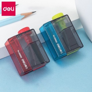 Máy gọt bút chì mini Deli với lưỡi dao 4 góc và có thể điều chỉnh được.