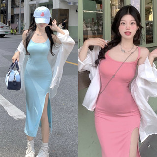 Váy Nữ Hai Dây Dáng Ôm Body Sexy Đuôi Cá Dây Đai Rỗng Mặt Sau