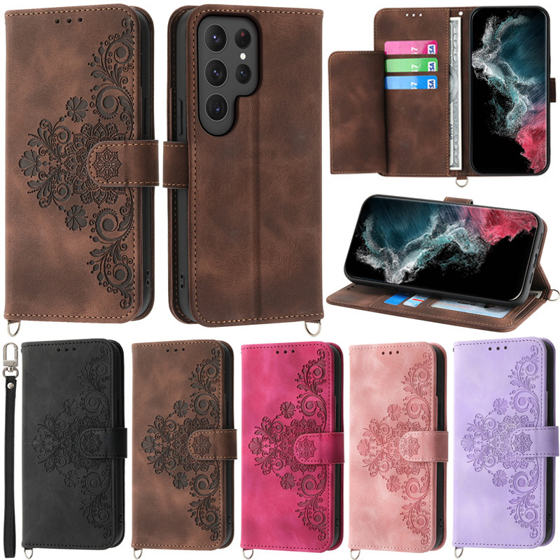Ốp Lưng Retro Cho Samsung Galaxy S23 FE S24 Ultra S23 Ultra Note 20 Ultra A30 A50 7A0 A31 A21S A51 A71 S24 Plus S23 Plus Hoa Họa Tiết Ví Da PU Mềm Flip Stand Cover