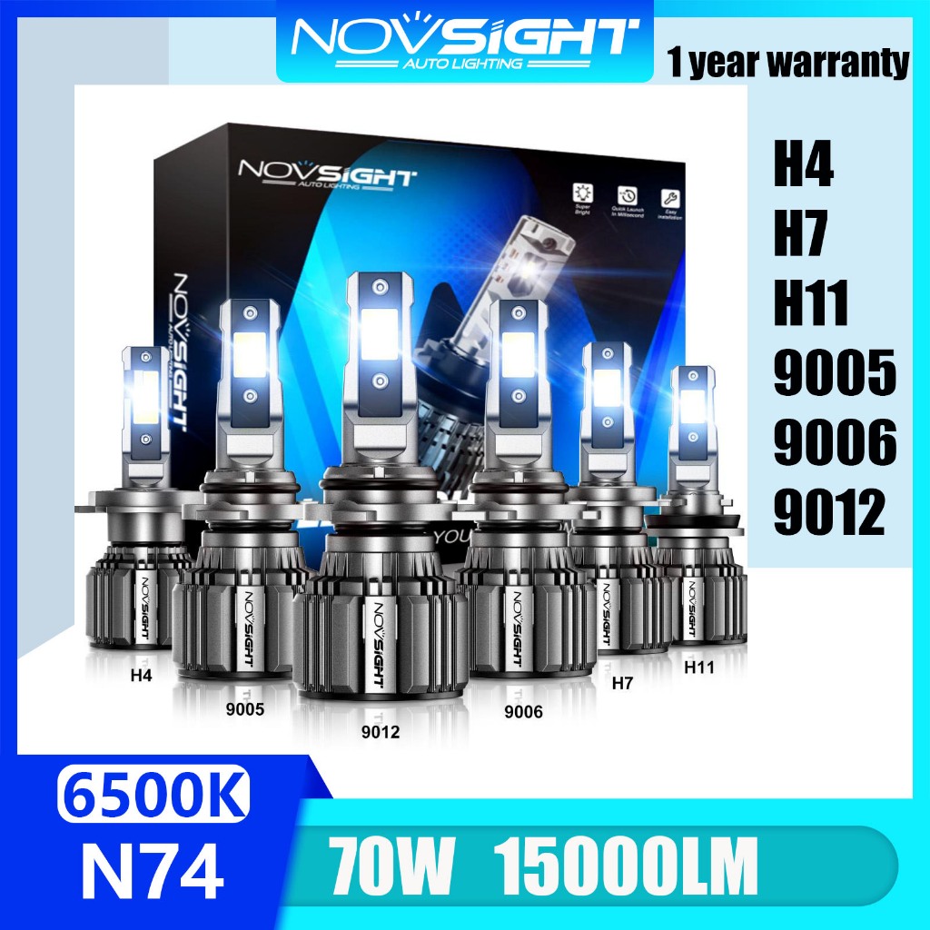 Bộ 2 Đèn Pha LED NOVSIGHT N74 H11 H7 9005 9006 9012 70W 15000LM 6500K Cắm và Chạy