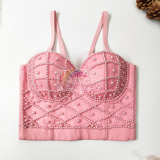 Oksmartlove Slim-fit Ngọc Trai Áo Đeo Ngoài Nữ Lưng Đẹp Rốn Lộn Ống Ngắn Gợi Cảm Top Ngọt Ngào Mát Xương Cá Top