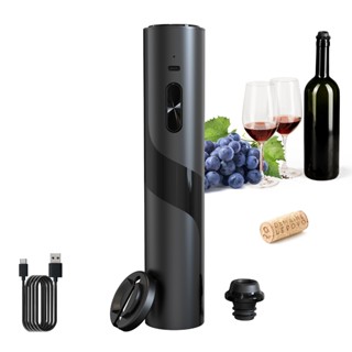 Dụng cụ mở chai rượu vang điện 3 trong 1 có máy cắt lá và nút chặn rượu vang Dụng cụ mở nắp chai di động Sạc USB Dụng cụ mở rượu tự động không dây có bảo quản