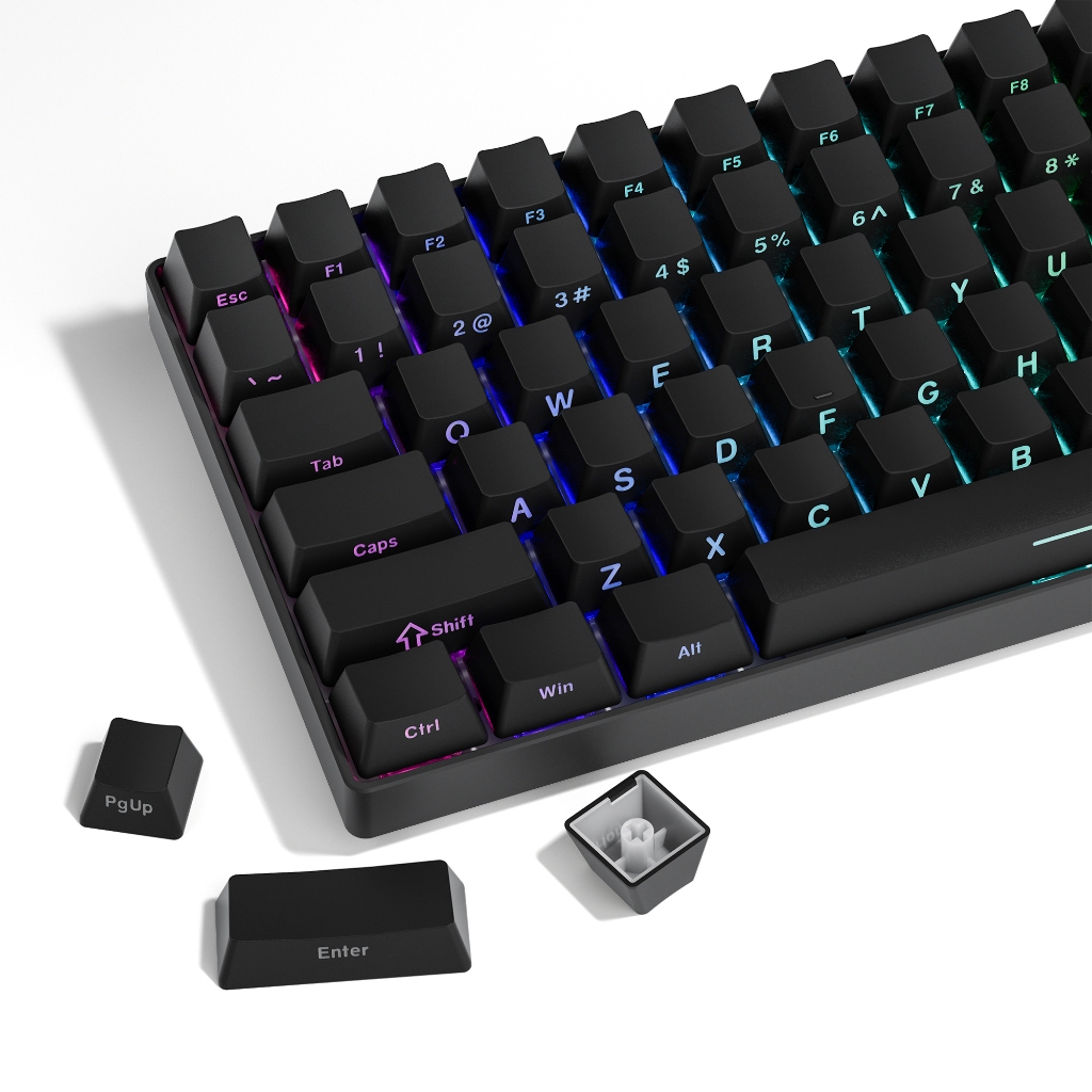 136 Key Black Shine Through PBT keycaps Double Shot Side In Backlit Key Caps cho 60% 65% 70% 100% Ch