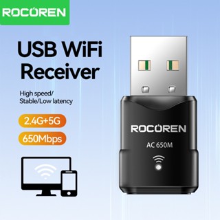 Bộ thu WiFi không dây USB Rocoren 650Mbps 2.4G / 5GHz Băng tần kép không dây Mini WiFi Card mạng Bộ chuyển đổi mạng Cắm và chạy Tín hiệu mạnh