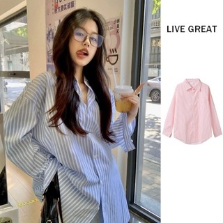 Áo sơ mi nữ LIVE GREA Áo thun sọc dài tay phong cách Hàn Quốc chống nắng mới thời trang