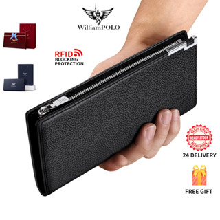 Ví nam William Polo da thật ví dài sức chứa lớn ví đựng thẻ tín dụng chống trộm Men's wallet genuine leather long wallet large capacity anti-theft card holder wallet