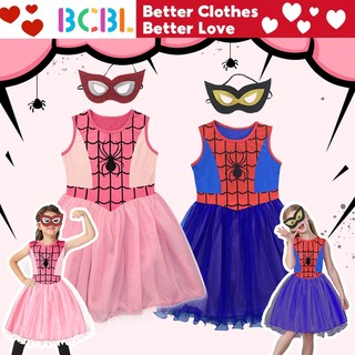 Đầm BCBL hóa trang người nhện màu xanh dương kèm mặt nạ mắt độc đáo cho bé gái 3-9 tuổi