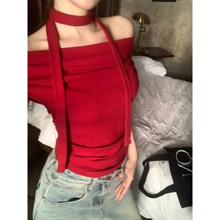 Áo thun ôm body gợi cảm Trễ Vai Đỏ áo thun baby tee