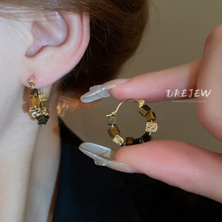 DREJEW vàng vuông mắt hổ đá đính cườm bông tai thời trang nhẹ nhàng sang trọng bông tai cổ điển đơn giản và cao cấp không gây dị ứng