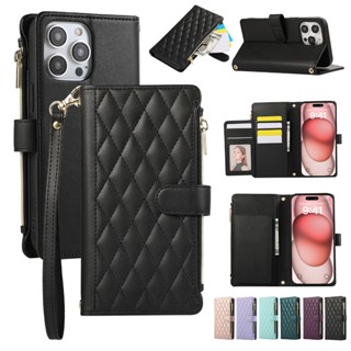  Đa Năng Dây Kéo Ví Flip Case Cho iPhone 11 12 13 14 15 16 Pro Max XR XS 7 Plus Sang Trọng Từ Da Đựng Thẻ Túi Đeo Ngang Túi Xách Vỏ Điện Thoại Có Hai Dây Buộc 