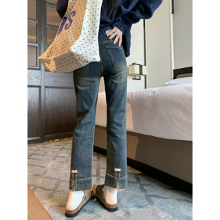 「MOTEL7」Quần Jean Dài Tới Mắt Cá Chân Eo Cao Ống Đứng Xẻ Tà retro