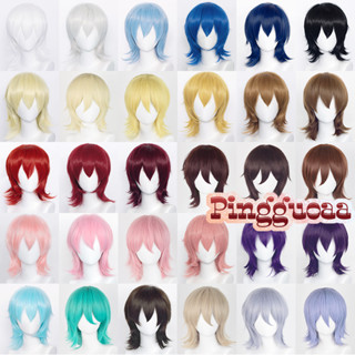  【Manmei 37cm Unisex Cosplay Wigs Universal Cos Extend Upturned Short Hair Practice Hand Heat Resistant Synthetic Hair 