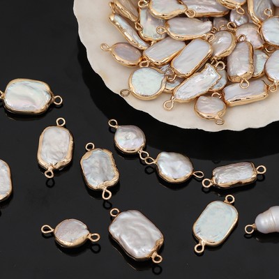 Ngọc trai nước ngọt tự nhiên Cạnh vàng không đều Hạt treo đôi để làm bông tai vòng cổ DIY