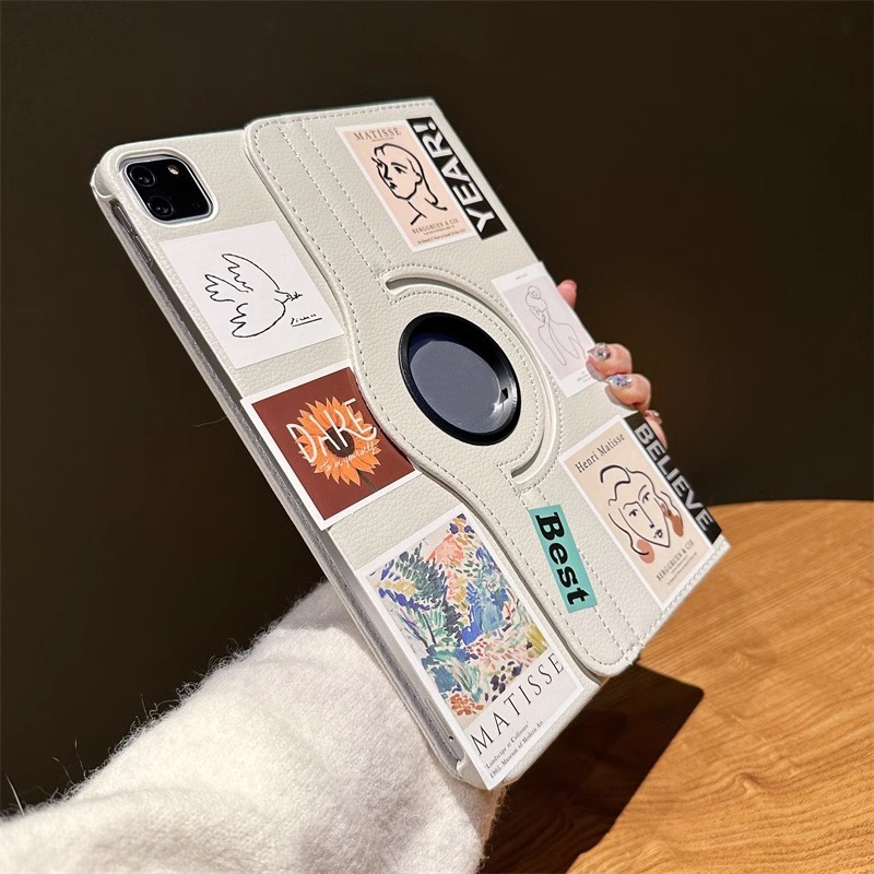 360° Đứng Xoay Flip Leather Tablet Case Có Pop Sticker Cho iPad Mini 6 5 2 1 9.7 5th 6th Air 3 4 5 6 iPad 10.2 7 8 9 10th Gen iPad Pro 11 inch 2024 Vỏ iPad