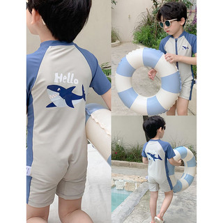 Trẻ Em Một Mảnh Đồ Bơi Ngắn Tay Bé Trai Thời Trang Mùa Hè Cá Mập Chống Nắng Nhanh Khô Đi Biển Kỳ Nghỉ Độc Đáo Pat 6-28kg