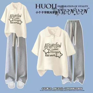 3-14 Tuổi Mùa Hè Bé Gái Phù Hợp Với Trẻ Em Vừa Lớn Trẻ Em Phù Hợp Với Bé Gái Phong Cách Preppy Áo Thun Cổ Polo Quần Ống Rộng Bộ Đồ Hai Mảnh