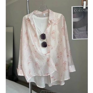 Phong Cách Hàn Quốc Nữ Nữ Rời Hoa Áo Sơ Mi Dài Tay Baju Baju Wanita Lengan Panjang