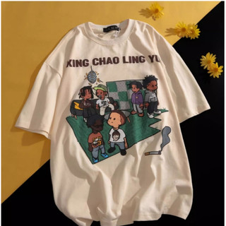 Áo thun ngắn tay dành cho nam thời trang mùa hè nhãn hip-hop cổ tròn nửa tay dáng rộng ins cặp đôi