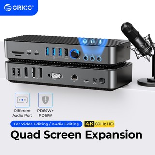 Orico usb c hub 20 trong 1 dock, loại c sang 4k hdmi vga 3.5mm âm thanh rj45 pd usb 3.0 hub với bộ điều chỉnh âm lượng cho máy tính xách tay macbook pro