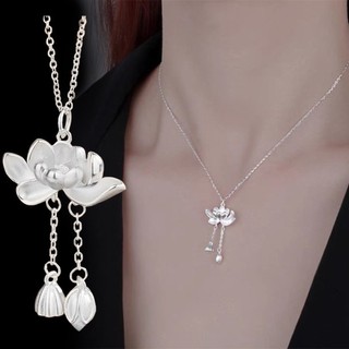 🍓ras🍓dây chuyền xích bạc mặt hình hoa sen tua rua / hoa sen / dây xích