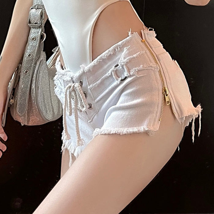   Xiao  Hot Girl Low-Waist Quần Jean Gợi Cảm Thời Trang Rách Nữ Quần Short Denim Dây Kéo Quần Siêu Ngắn Nóng 