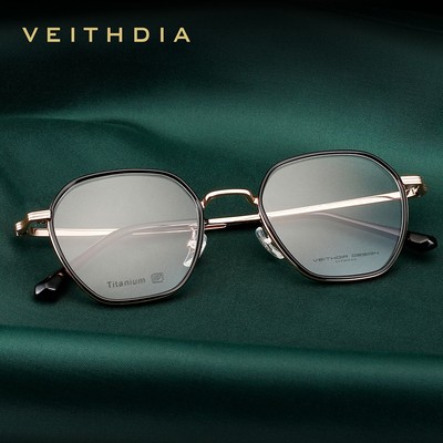 Veithdia Mới Đa Giác Hợp Kim Titan Khung Retro Kính Mắt Khung Kính Thời Trang Nam Nữ V5037