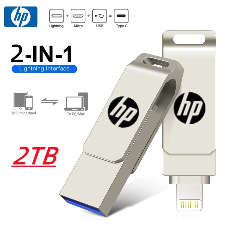 2TB USB3.1 1TB 2 trong 1 Ổ đĩa Flash OTG Kim loại chống nước Tốc độ cao Đĩa U 512GB 256GB pendrive c