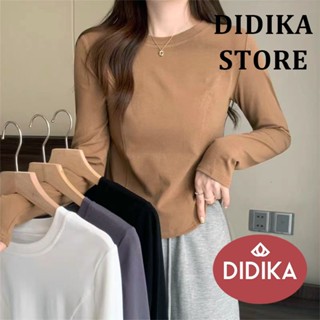 DIDIKA Áo Thun Tay Dài Cổ Tròn Màu Sắc Đơn Giản Cho Nữ