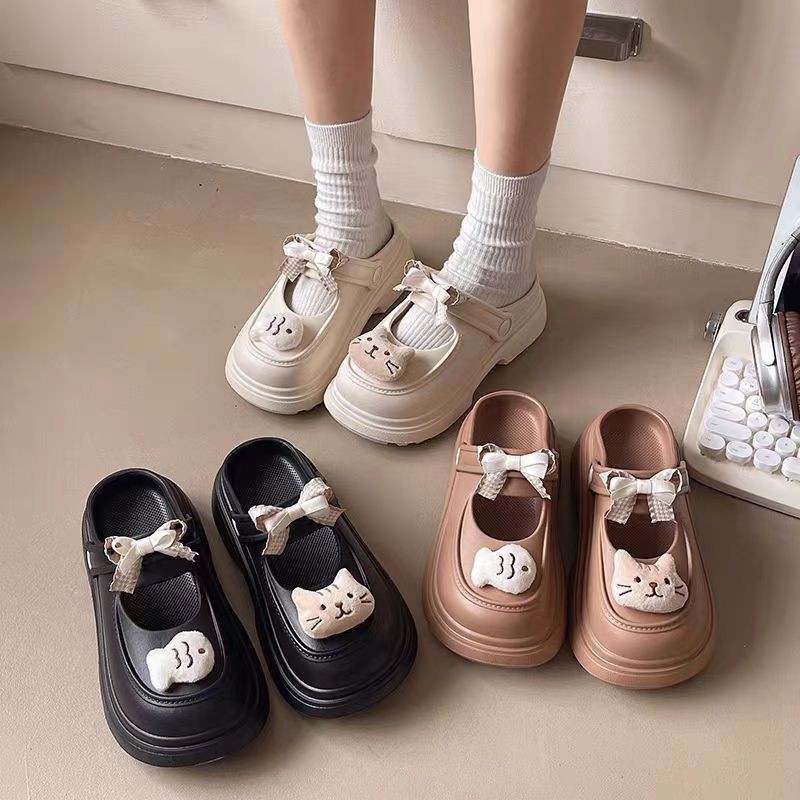 Dép Nữ Sục Cross Đế Cao 5cm Họa Tiết Sticker Mèo Cá Chống Trơn Trượt Khử Mùi Thời Trang Phong Cách Mới EVA Ngoài Trời | BigBuy360 - bigbuy360.vn