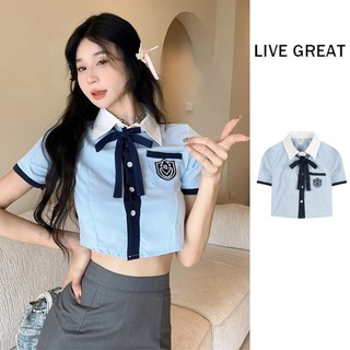 Áo thun nữ LIVE GREAT phiên bản Hàn Quốc phong cách đại học ngắn ngọt ngào và dễ thương