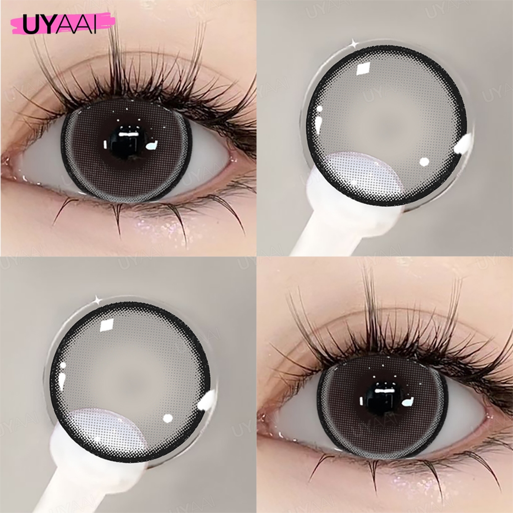 UYAAI 1 Cặp Ống Kính Tiếp Xúc Màu Cho Mắt Vẻ Đẹp Tự Nhiên Học Sinh Màu Kính Áp tròng Ngọc Trai Xám Trang Điểm Hàng Năm Ống Kính Màu 0.00-6.00 Độ 14.5mm