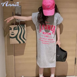 Annie Áo thun dài vừa phải phong cách Hàn Quốc cho bé gái Váy ống ngắn tay cỡ vừa và cỡ lớn Váy thường ngày thời trang cho trẻ em