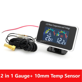 Màn hình kỹ thuật số LCD ô tô Đồng hồ đo nhiệt độ nước Nhiệt kế Vôn kế Đồng hồ đo nhiệt độ & điện áp 2in1 Cảm biến ren 1 / 8 10mm