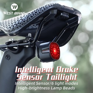  WEST BIKING Đèn led Thông Minh Chống Thấm Nước Gắn Xe Đạp Địa Hình mt8 Có Thể Sạc Lại Loại c lp66
