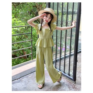 Bộ đồ bé gái Bé gái Tay bay thông thường Quần Yamamoto Bộ đồ hai mảnh