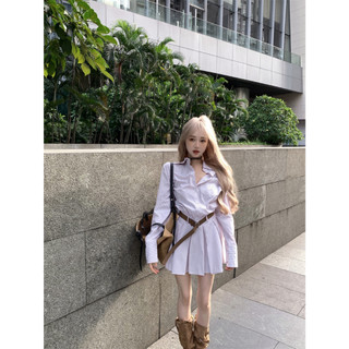 Black vn Váy dài tay cổ polo sọc Người phụ nữ thời trang mùa hè Slim Fit Váy Mini