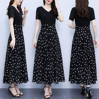 Chấm Bi Quá Khổ Thời Trang Mùa Hè Nữ Đầm Maxi Dài Cổ Chữ V Hoa Áo Sơ Mi Đầm Nhân Quả Bé Gái Tay Ngắn Chữ A Áo Sơ Mi Đầm #406