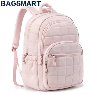 BAGSMART College Laptop Backpack, Travel Laptop Backpack for Women, Quilted Casual Daypack, Water-Resistant Bookbag for 15.6 Inch Laptop