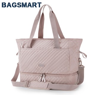 BAGSMART Weekender Overnight Bag 39L Large Travel Duffle Bag for Women, Quilted Cotton Sports Gym Bag with Shoe Compartment, Carry-on Bag with Multiple Pockets