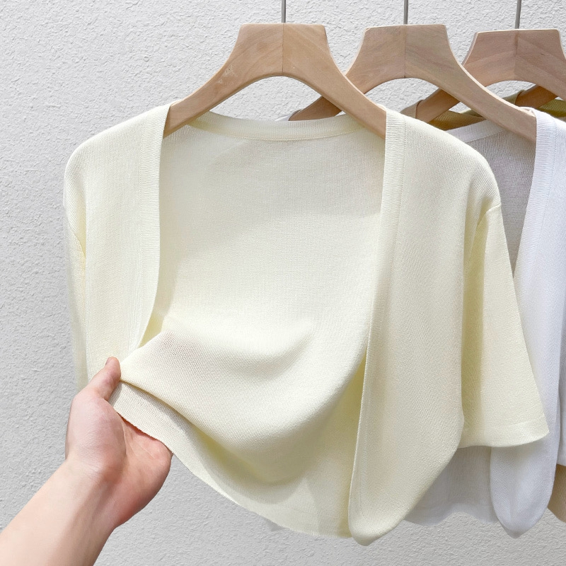 YAYUAN Áo len ngắn tay Cardigan nữ màu đen | BigBuy360 - bigbuy360.vn