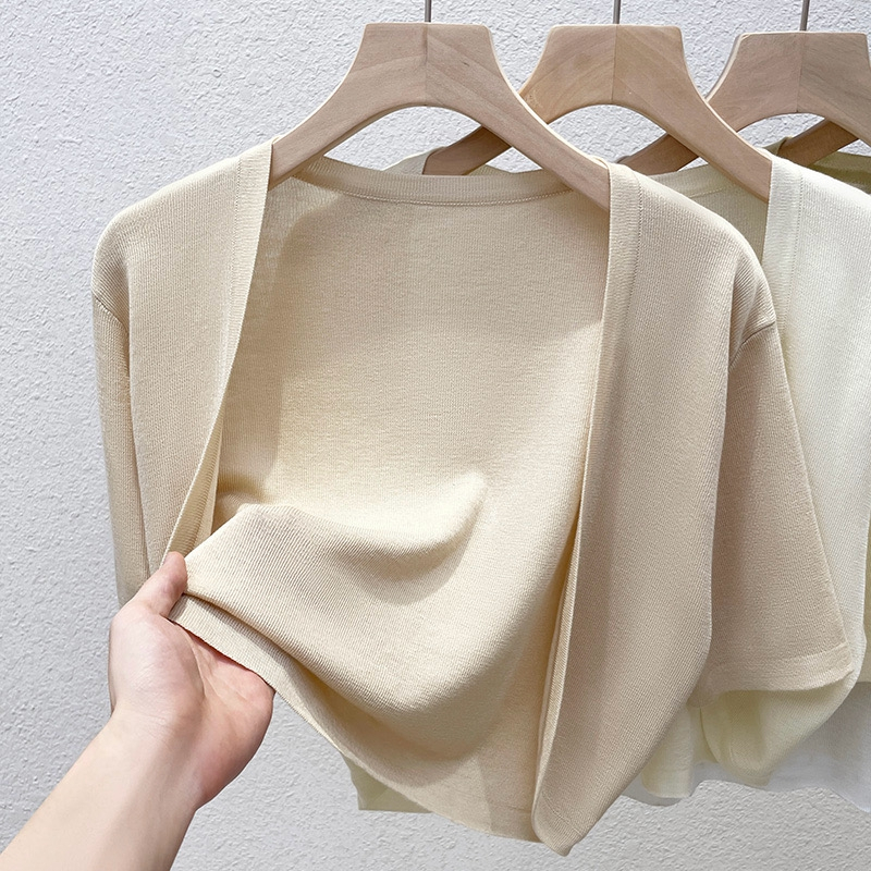 YAYUAN Áo len ngắn tay Cardigan nữ màu đen | BigBuy360 - bigbuy360.vn