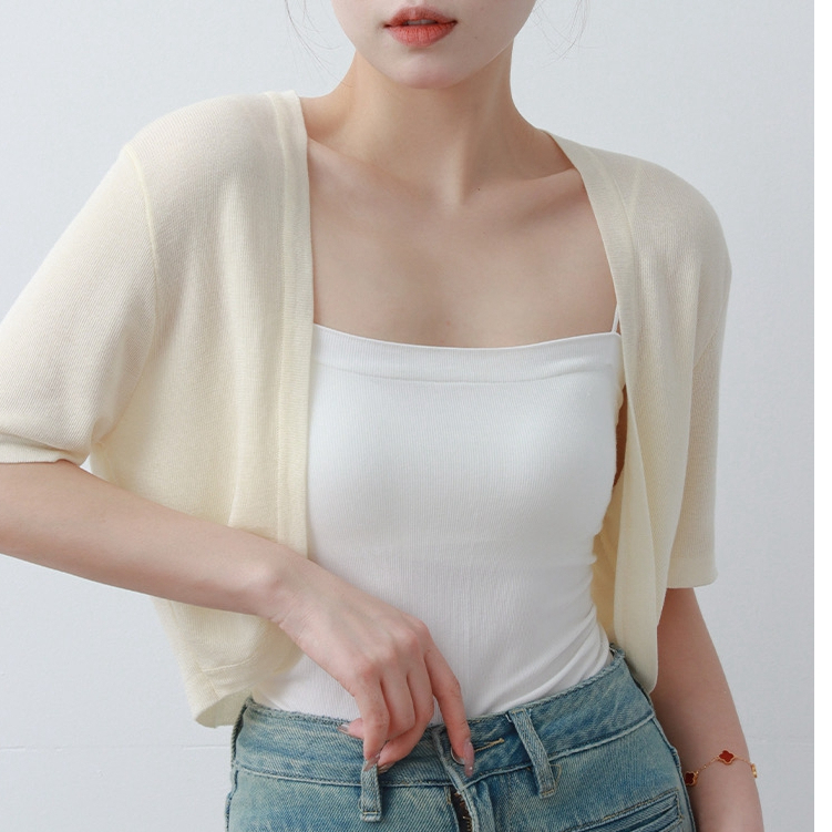 YAYUAN Áo len ngắn tay Cardigan nữ màu đen | BigBuy360 - bigbuy360.vn
