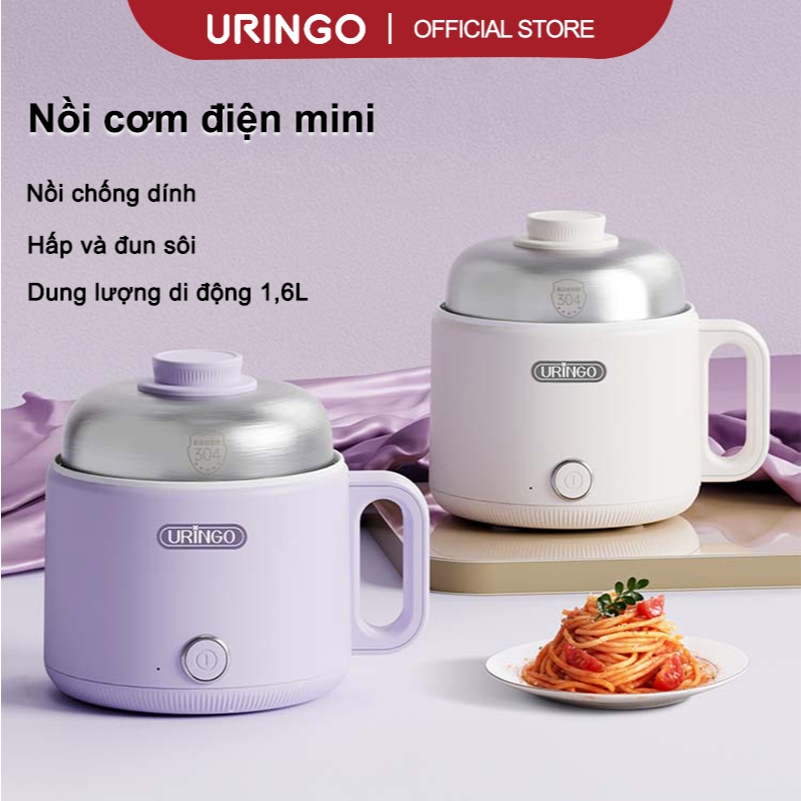  Nồi Điện Mini URINGO Thiết Kế Bát Đôi Chống Dính Nấu Ăn Đa Năng Cho Ký Túc Xá Gia Đình  1.6L  