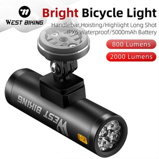 Đèn pha WEST BIKING 2000 lumens 5000mah type-c có thể sạc lại kèm đồng hồ đo tốc độ