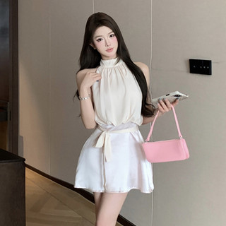 Đảng Pháp Đảng Đảng Thời Trang Satin Dây Đầm Nữ Slim-fit Nẹp Eo Tương Phản Khâu Ren-up Không Tay Chữ A