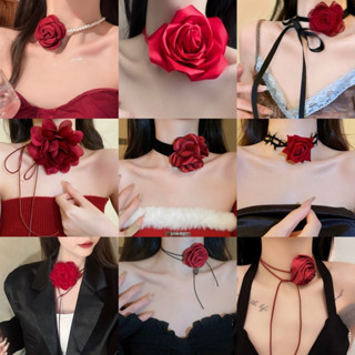 Dây chuyền hoa màu đỏ Vòng cổ dây dài Nhiều phong cách Vòng cổ buộc hoa Vòng cổ thời trang